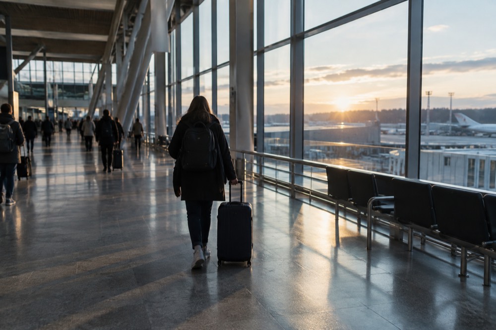 Departure boards above a quiet terminal concourse at Oslo Airport