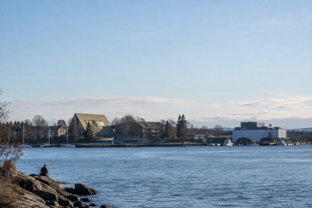Museum buildings on the Bygdøy peninsula seen across the water from central Oslo