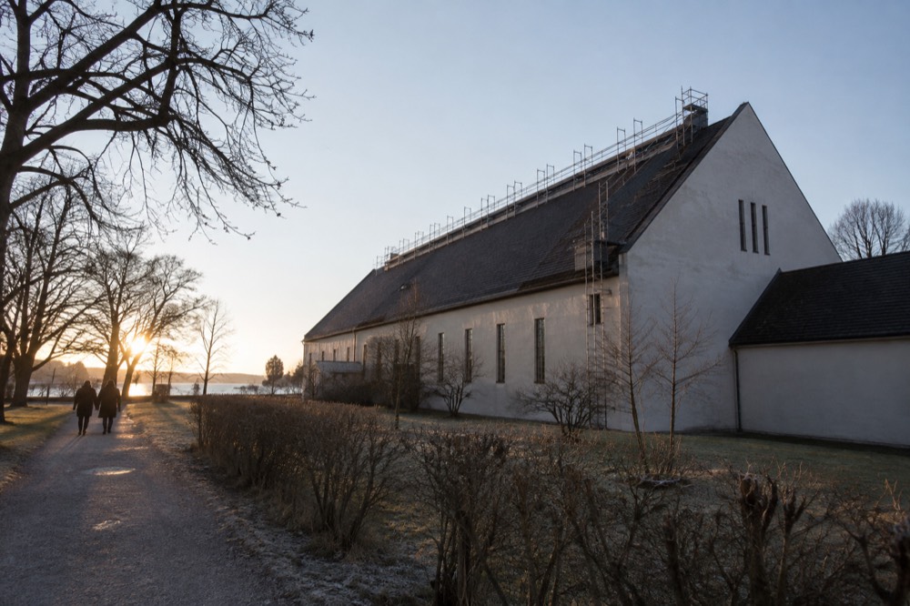 The exterior of the closed Viking museum on Bygdøy with scaffolding visible along the roofline