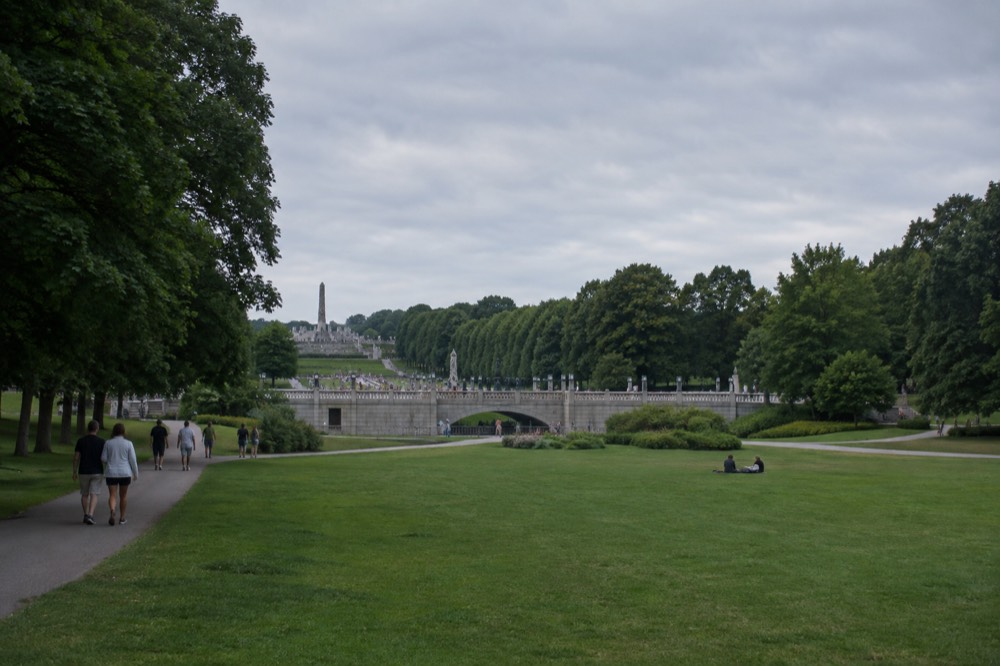 Open lawns and tree-lined paths in Frogner Park in summer