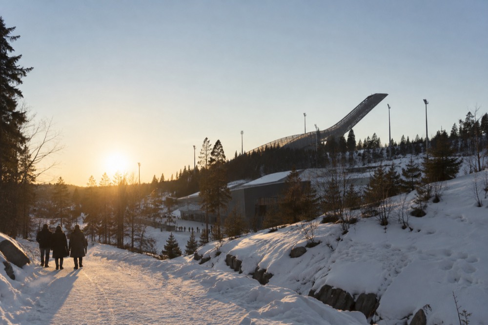 The ski museum galleries inside the mountain beneath the Holmenkollen ski jump