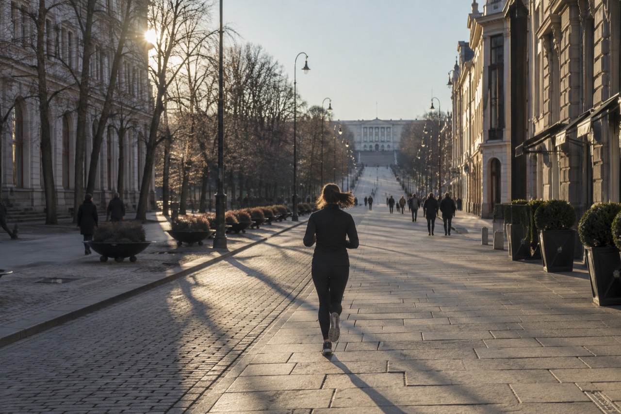 Wide pedestrian street with the Royal Palace visible at the far end