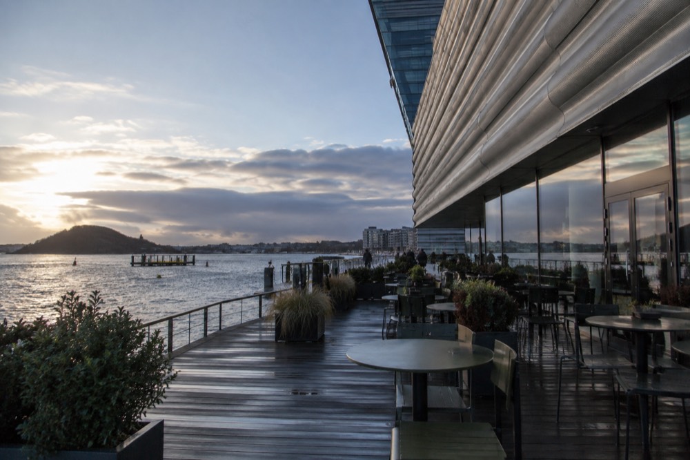 A café terrace at the MUNCH museum overlooking the Oslofjord