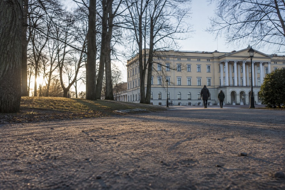 Gravel paths and mature trees in the Palace Park behind the Royal Palace in Oslo