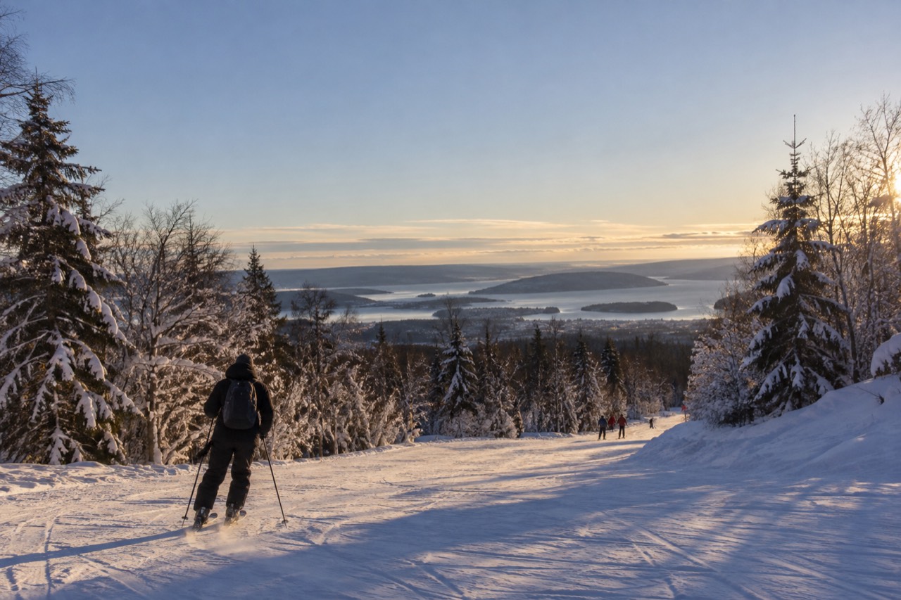 Snow-covered forest trails on the edge of Oslo in winter