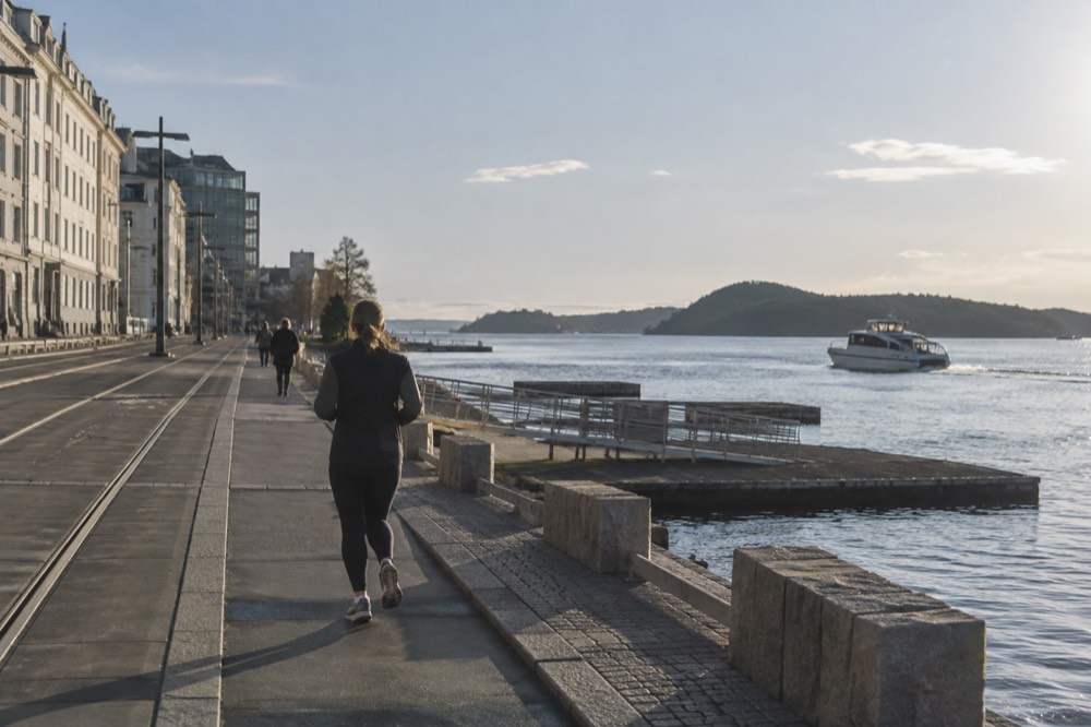 Electric boat moving quietly across the Oslofjord with forested islands behind