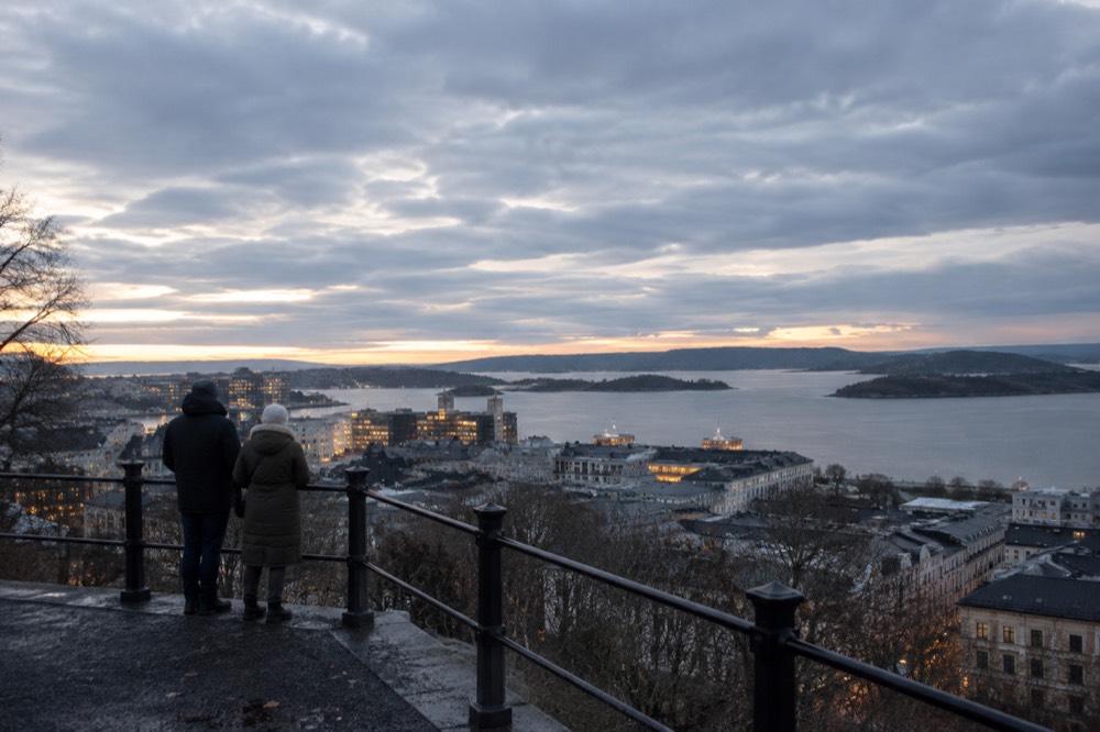 Evening view over Oslo city and the fjord from a high viewpoint