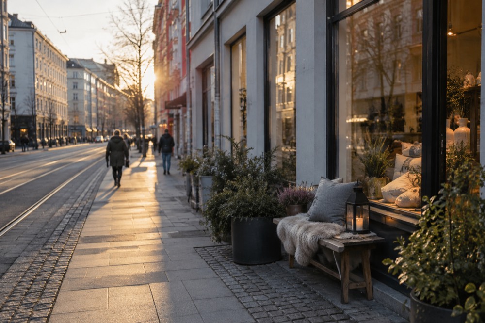 Independent boutique storefronts on a Grünerløkka side street