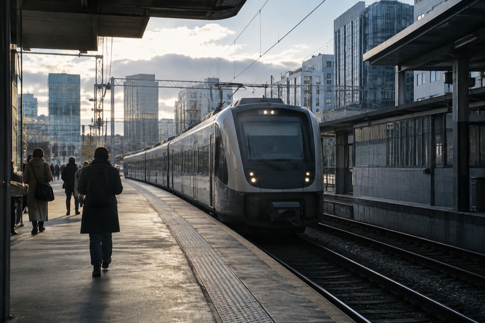 A train arriving at the platform of Oslo Central Station