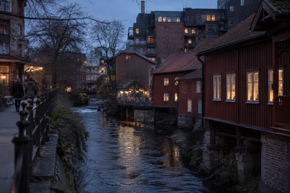 Wooden houses on the Akerselva river at Grünerløkka